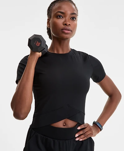 Id Ideology Women's Overlap Cropped Crewneck T-Shirt, Exclusively at Macy's