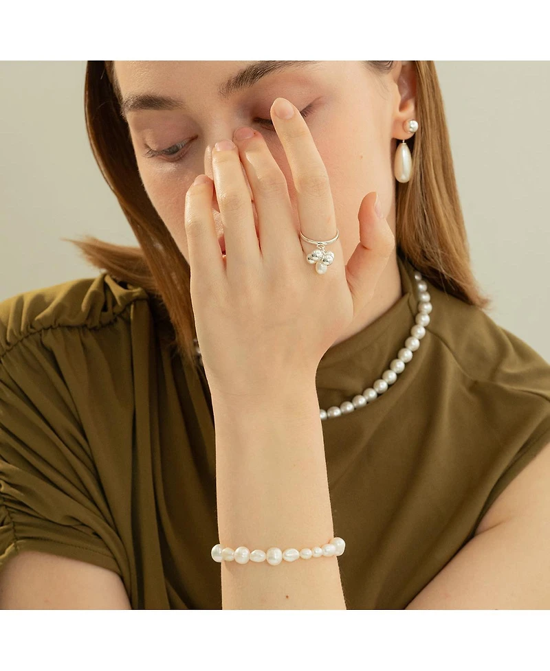 Sterling Silver Isabelle Cluster Pearl Adjustable Ring