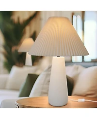 Gwen Led Modern Table Lamp with Cream Pleated Fabric Shade and Weighted Base, Bulb Included (25")