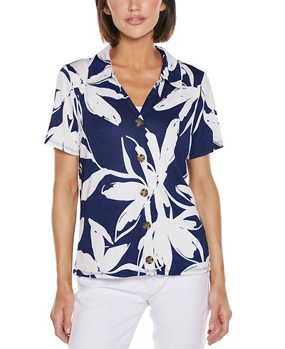 Belldini Women's Floral Button Front Knit Top