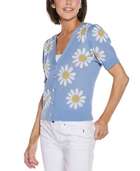 Belldini Women's Daisy Jacquard V-Neck Cardigan Sweater