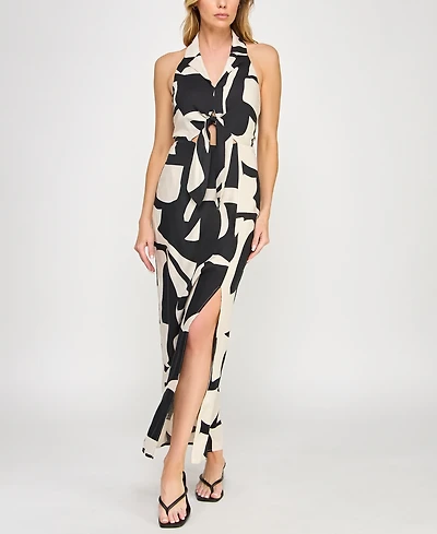 Invitee Juniors' Print Notch-Collar Halter Dress