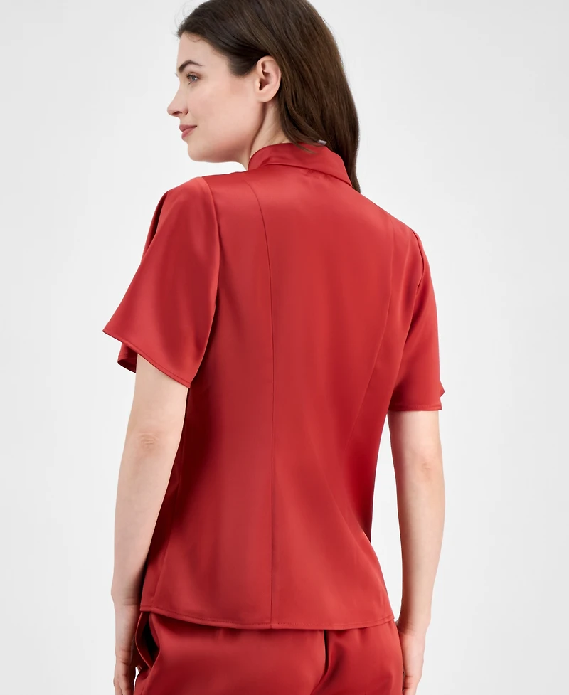 Anne Klein Women's Flutter-Sleeve Button-Front Blouse