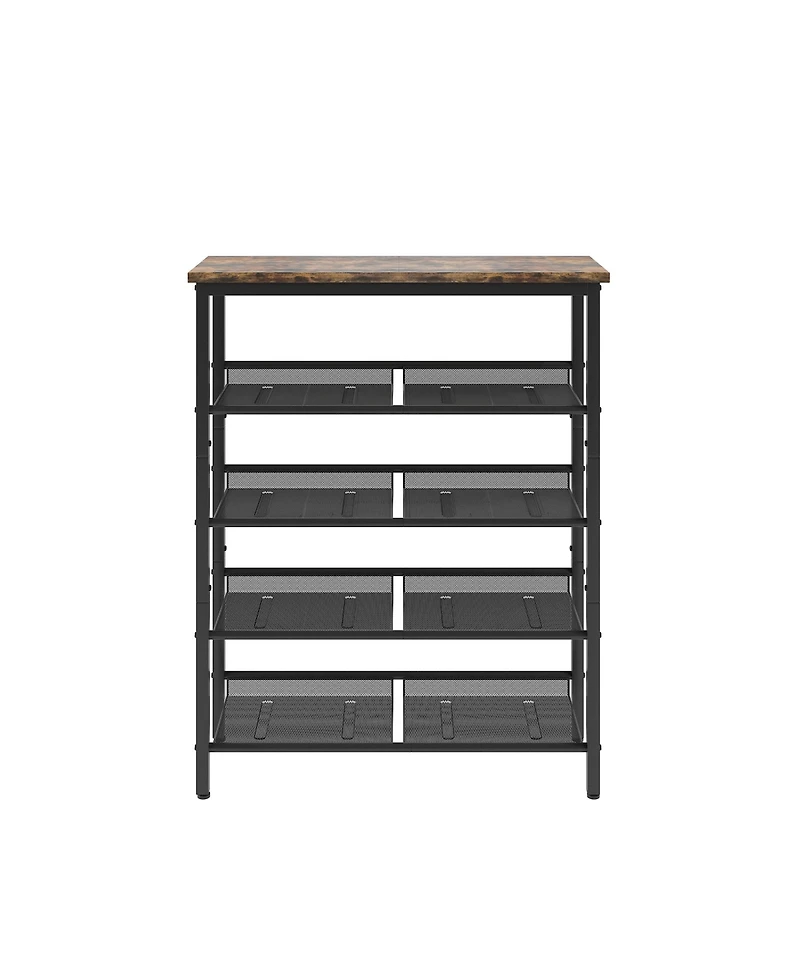 Mdf Industrial Shoe Rack, Adjustable Rustic Style 5-Tier Shoe Rack Storage Rack With 4 Grid Shelves