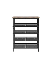 Mdf Industrial Shoe Rack, Adjustable Rustic Style 5-Tier Shoe Rack Storage Rack With 4 Grid Shelves