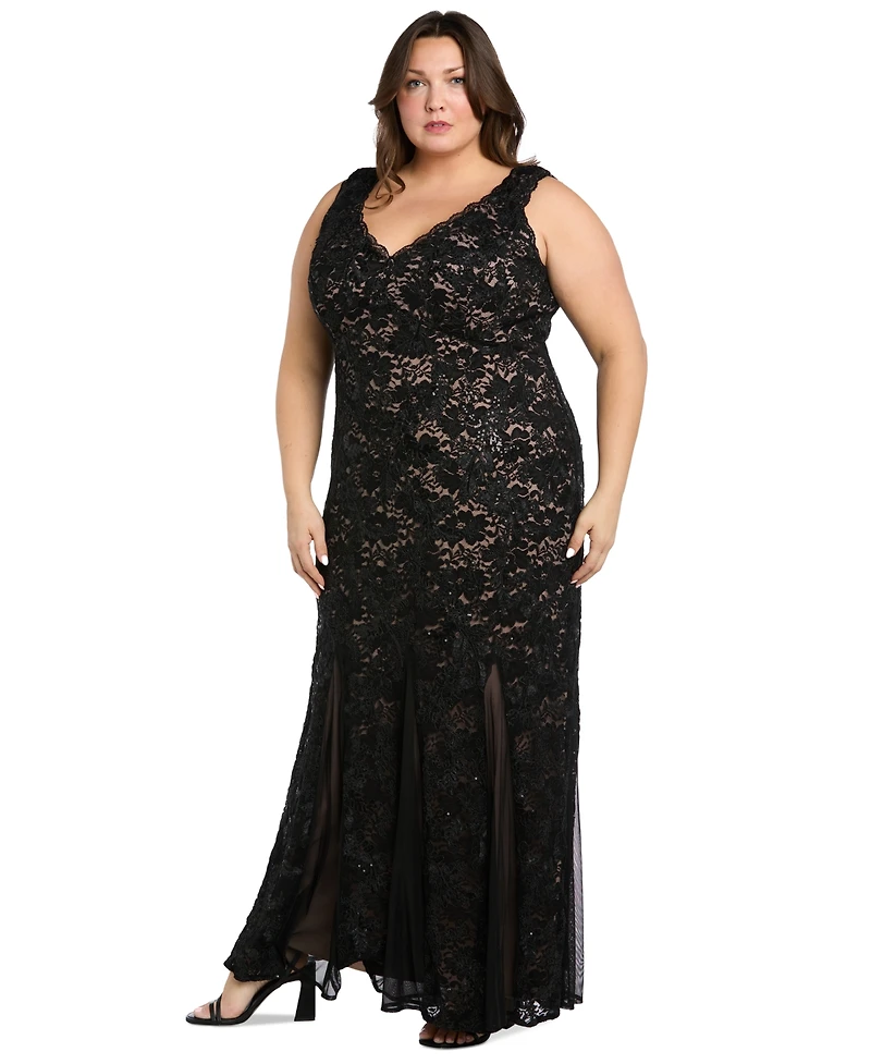 R & M Richards Plus Sequined Lace Gown