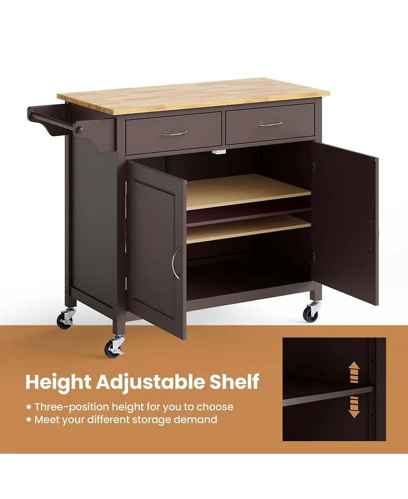 Modern Rolling Kitchen Cart Island with Wood Counter Top