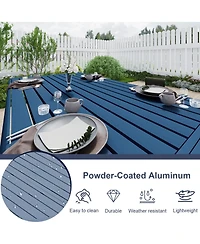 Aoodor 3-Piece Outdoor Patio Dining Set, Aluminum Furniture Set with 1 Rectangular Picnic Table and 2 Benches for Garden, Lawn, Yard