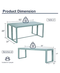 Aoodor 3-Piece Outdoor Patio Dining Set, Aluminum Furniture Set with 1 Rectangular Picnic Table and 2 Benches for Garden, Lawn, Yard