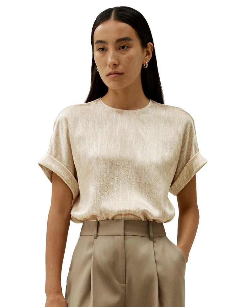 Lilysilk Women's Print Pearl Satin Silk T-Shirt Top