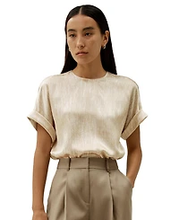 Lilysilk Women's Print Pearl Satin Silk T-Shirt Top