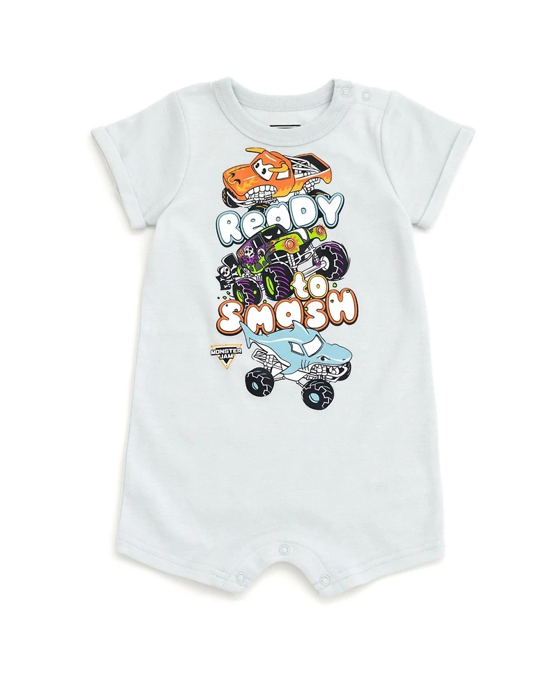 Monster Jam Toddler Boys Romper and Bucket Sun Hat Outfit Set
