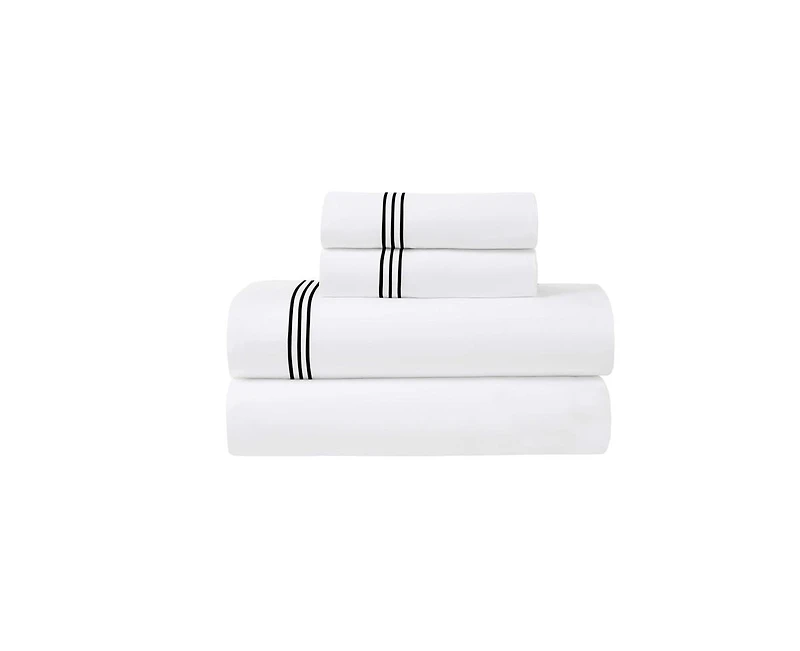Superior Brandon Cotton Three-Line Embroidered Deep Pocket Bed Sheet Set