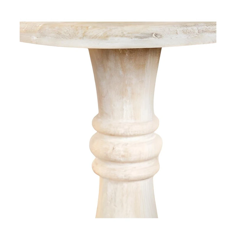 28" White Distressed Solid Wood Round End Table