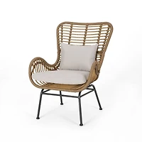 2-piece braided rope outdoor club lounge chair for patio lawn backyard with cushions beige