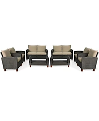 Gymax 8PCS Cushioned Rattan Conversation Set w/ Coffee Table Patio Outdoor