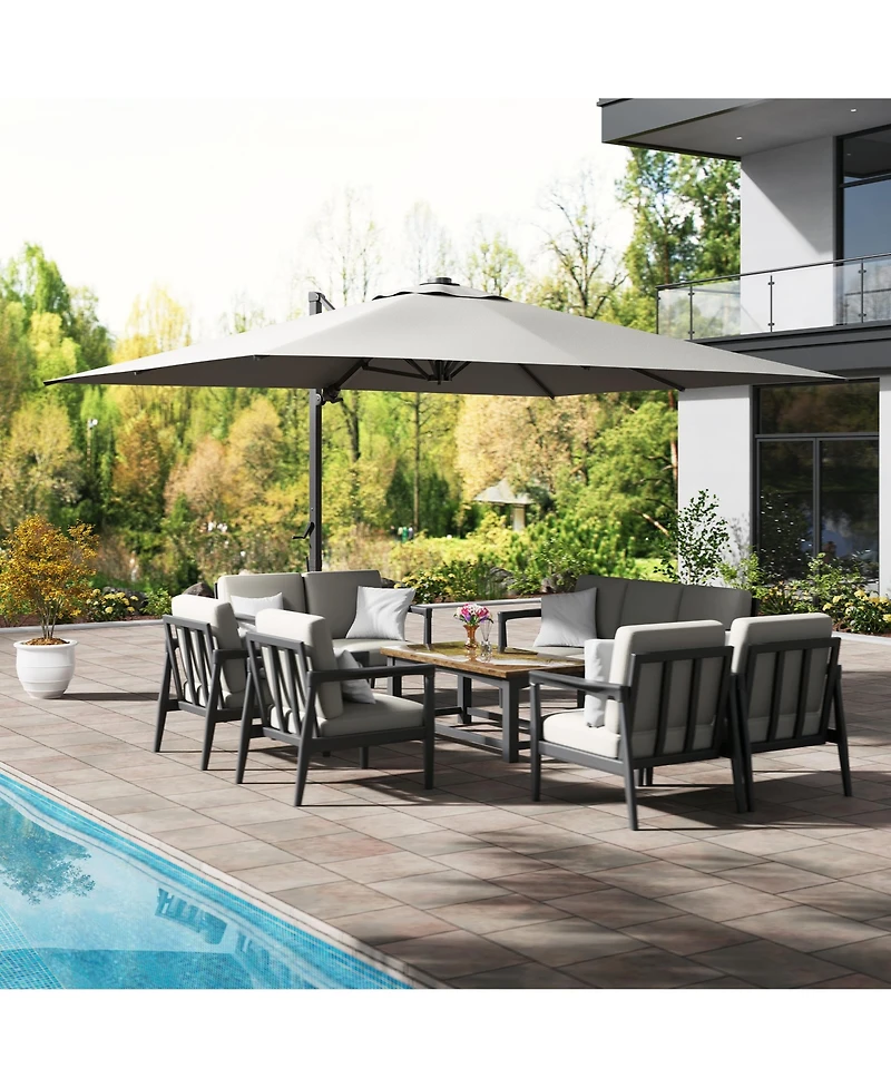 Mondawe 156"W x 120"D Rectangular Cantilever Umbrella with Detachable Led Atmosphere Light and Bluetooth Player, w/ Weight Base Included