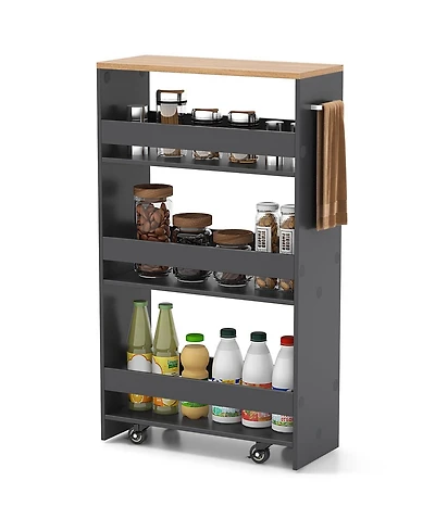 4-Tier Rolling Storage Cart Slim Kitchen Cart on Wheels with Open Shelves and Handle