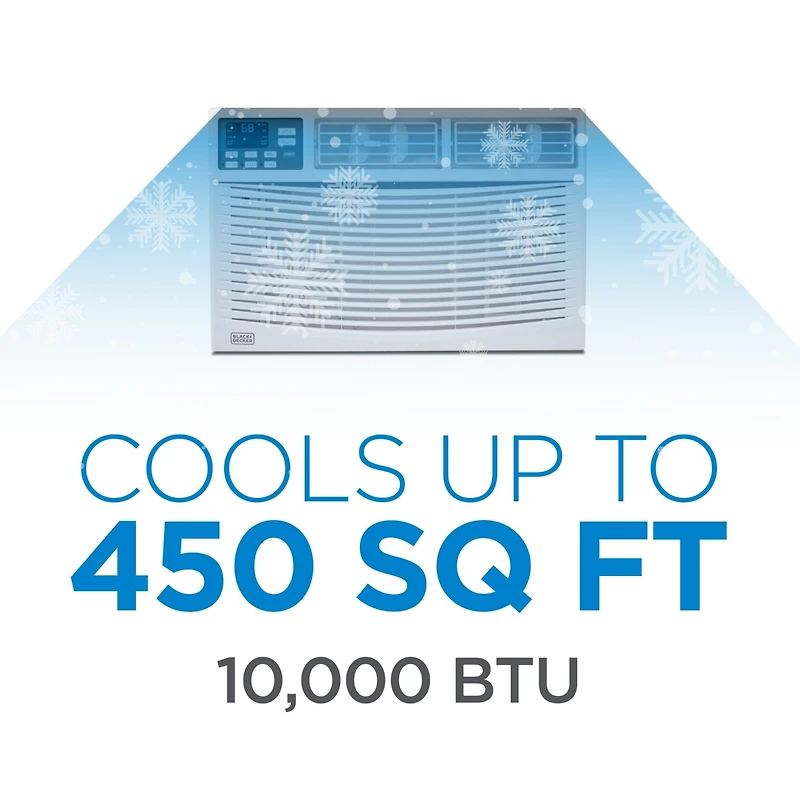Black+Decker Window Air Conditioner 10,000 Btu, Ac Window Unit Cools Up to 450 Square Feet, Window Ac Unit with Remote Control, 3 Cooling Speeds and F