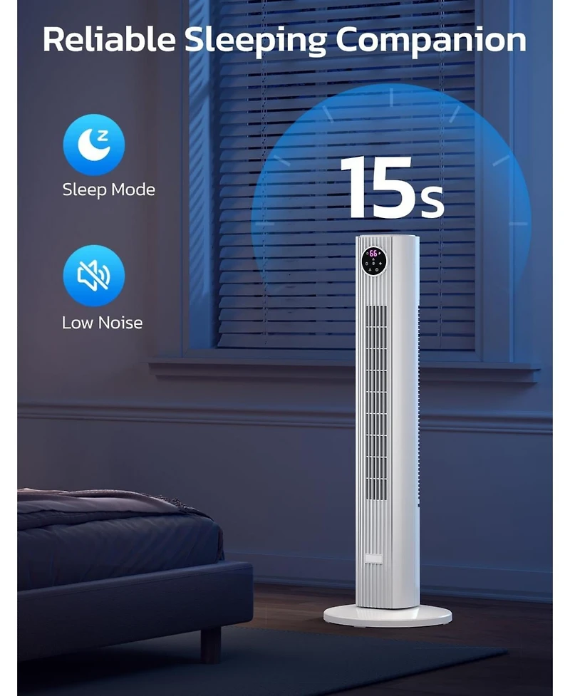 Cowsar Tower Fan for Bedroom, 90° Oscillating Fan with 12H Timer, 37”Standing Fans with Remote, Bladeless Fan with 4 Modes & 3 Speeds