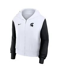 Nike Women's White Michigan State Spartans Cropped Beyond Capability Color-Block Script Full-Zip Hoodie