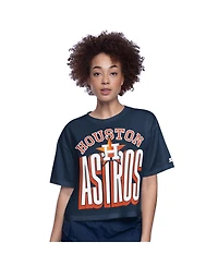Starter Women's Navy Houston Astros Play the Ball Boxy Cropped T-Shirt