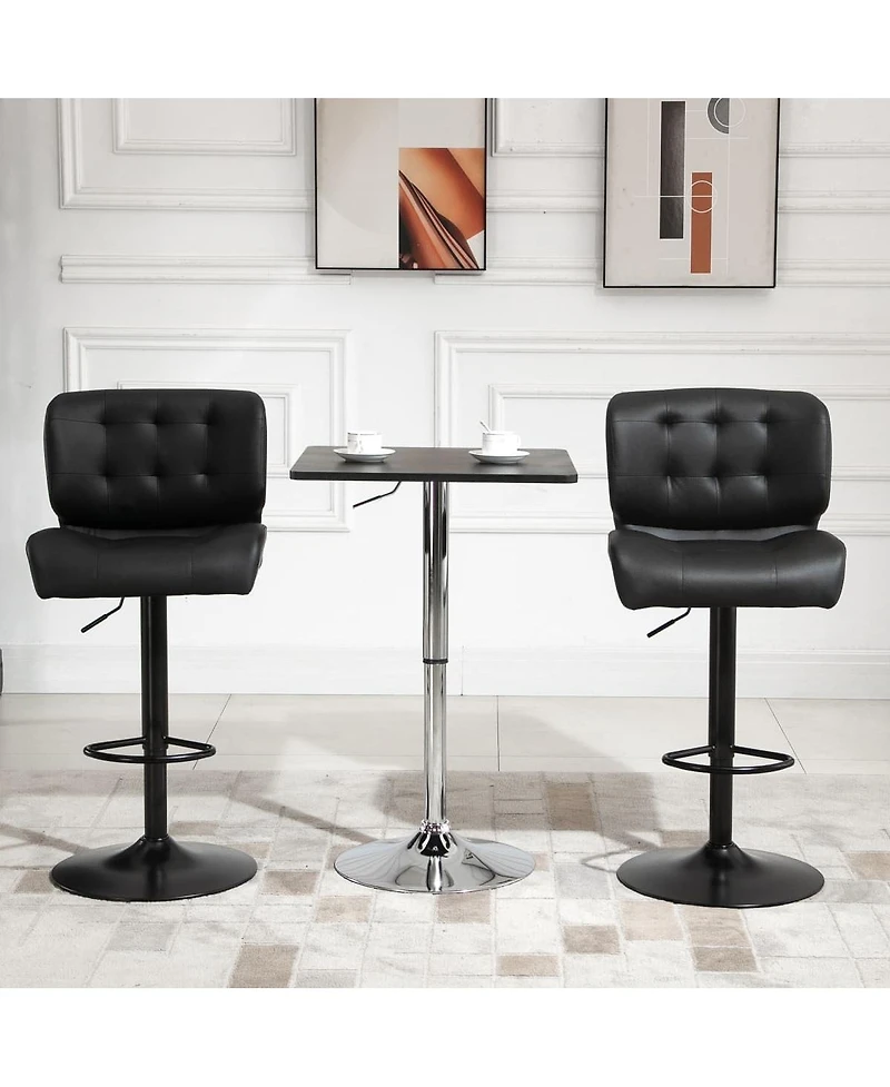 Adjustable Bar Stools Set of 2 with Swivel Seat Tufted Cushions and Metal Footrest for Home Bar Kitchen Island or Counter Height Seating-The Pop Home