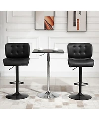 Adjustable Bar Stools Set of 2 with Swivel Seat Tufted Cushions and Metal Footrest for Home Bar Kitchen Island or Counter Height Seating-The Pop Home