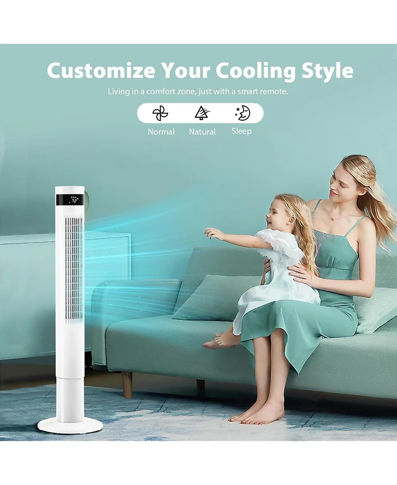 Cowsar Tower Fan Portable Floor Fans 85°Oscillating Fan 43'' Quiet Cooling 12H Timer Remote Control Standing Bladeless Electric 3 Speeds Wind 3 M