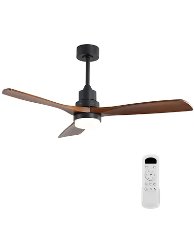 52'' Modern 3 Blades Walnut Ceiling Fan with 3 color Dimmable and Memory Function Light and Remote control and Timing and Forward Reverse Rotation Fun