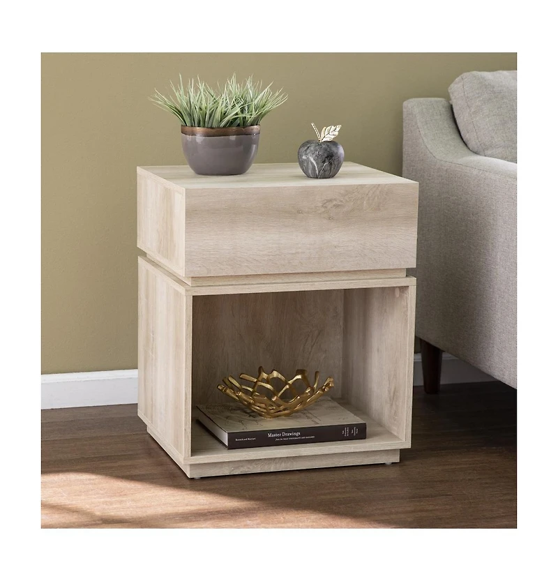 Wood Rectangular End Table with Drawer and Shelf for Living Room or Bedroom