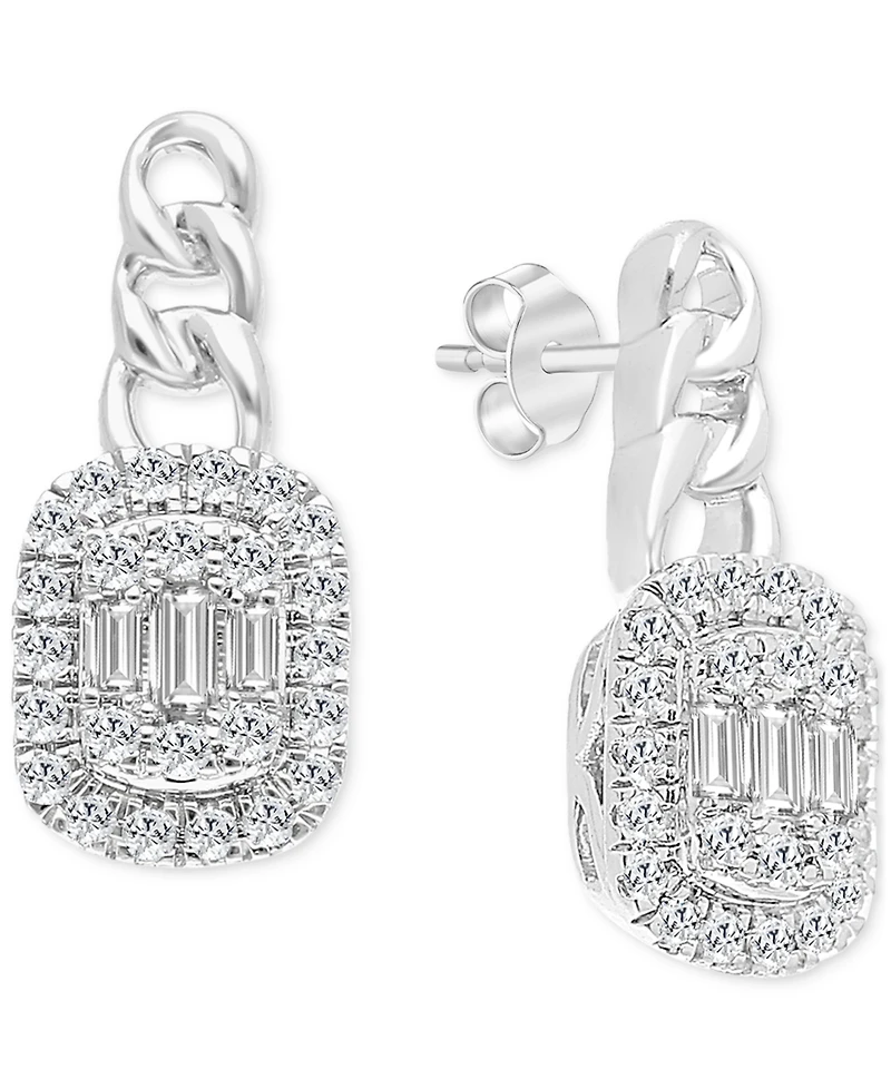 Diamond Round & Baguette Halo Cluster Drop Earrings (1/3 ct. t.w.) in 14k White Gold