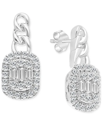 Diamond Round & Baguette Halo Cluster Drop Earrings (1/3 ct. t.w.) in 14k White Gold
