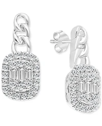 Diamond Round & Baguette Halo Cluster Drop Earrings (1/3 ct. t.w.) in 14k White Gold