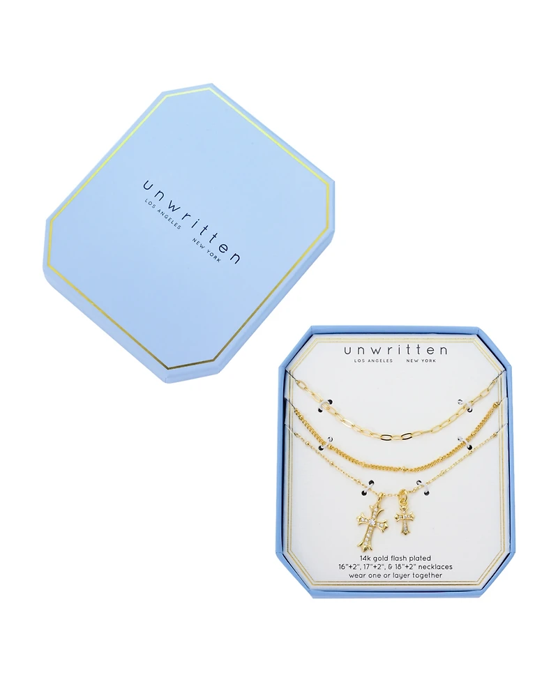 Unwritten Cubic Zirconia Double Cross Pendant Layered Necklace Set
