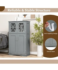 4 Doors Freeestanding Bathroom Floor Cabinet with Adjustable Shelves