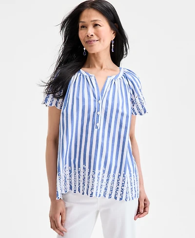 Style & Co Women's Cotton Eyelet Flutter-Sleeve Top, Exclusively at Macy's