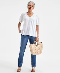 Style & Co Women's Lace-Trim V-Neck Top, Exclusively at Macy's