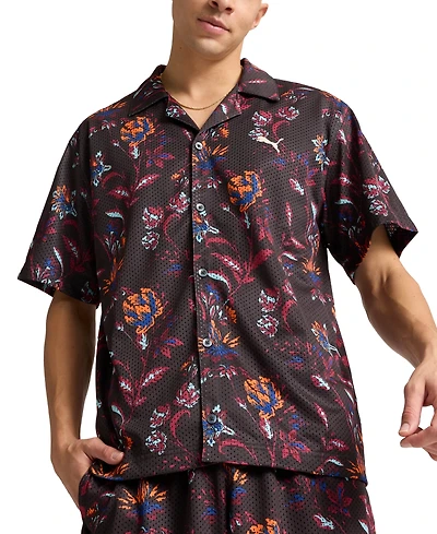 Puma Men's Relaxed-Fit Floral Button-Down Mesh Camp Shirt