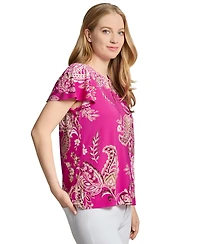 Jones New York Women's Printed Crewneck Short-Sleeve Top