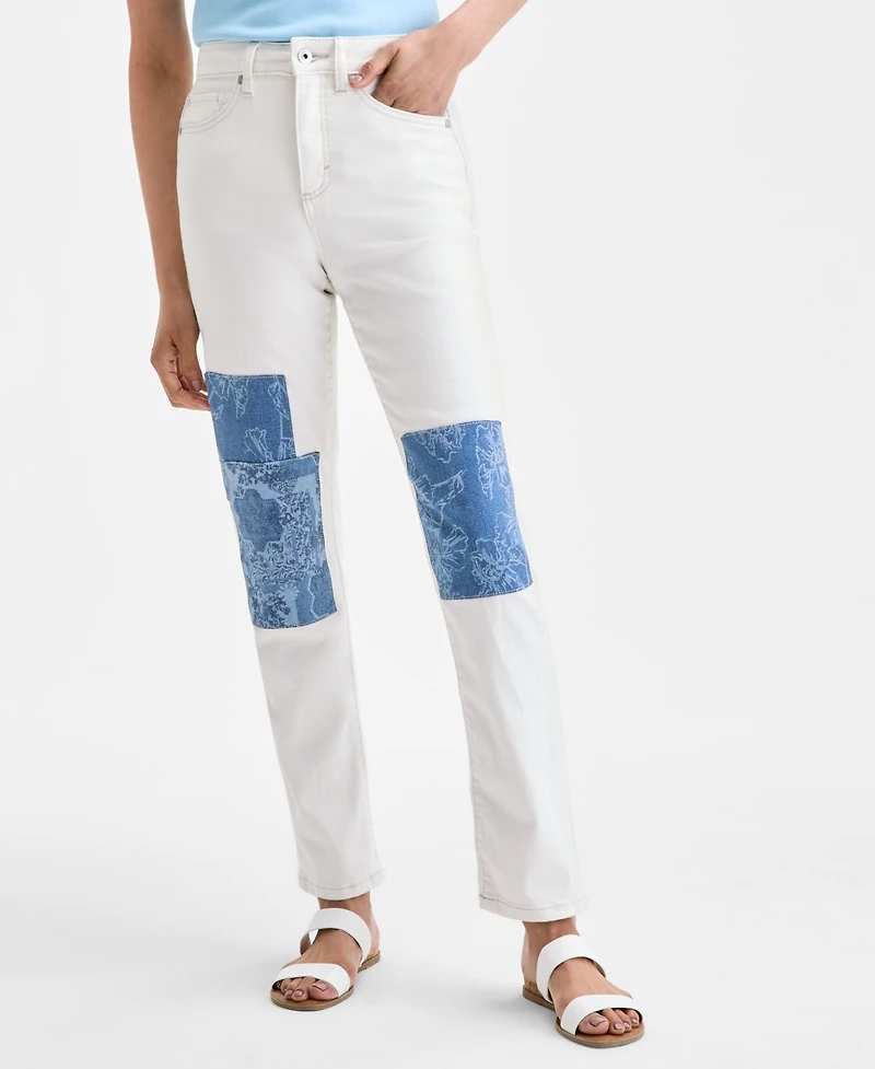 Style & Co Petite Patchwork Straight-Leg Jeans, Exclusively at Macy's