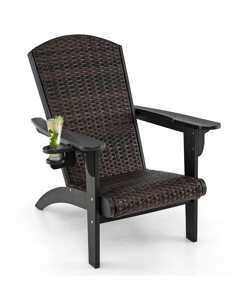 Gymax Set of 2 Adirondack Chair w/ Rattan Padded Seat & Back Wide Hidden Cupholder Patio