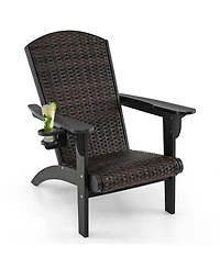 Gymax Set of 2 Adirondack Chair w/ Rattan Padded Seat & Back Wide Hidden Cupholder Patio