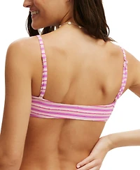 Cotton On Women's Striped Ring-Front Bandeau Bikini Top