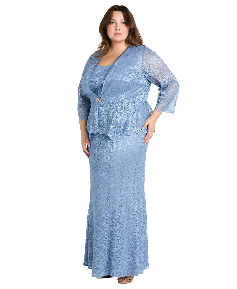 R & M Richards Plus Metallic Lace Jacket and Dress