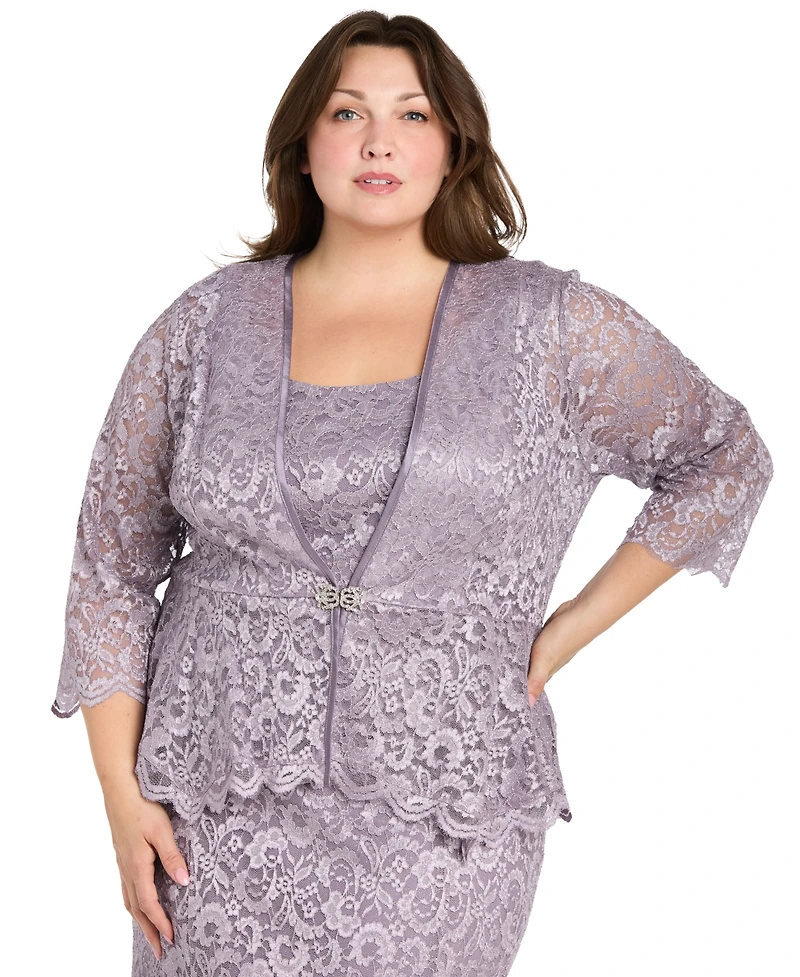 R & M Richards Plus Metallic Lace Jacket and Dress