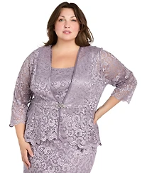 R & M Richards Plus Metallic Lace Jacket and Dress