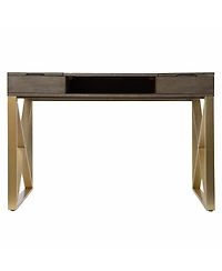 45" Grey and Gold Writing Desk With Two Drawers