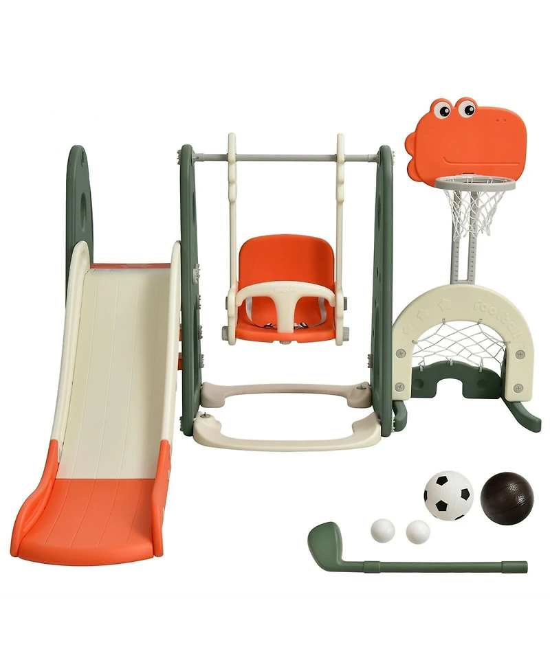 6 in 1 Toddler Slide and Swing Set with Ball Games