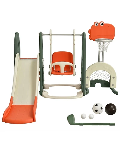 6 in 1 Toddler Slide and Swing Set with Ball Games